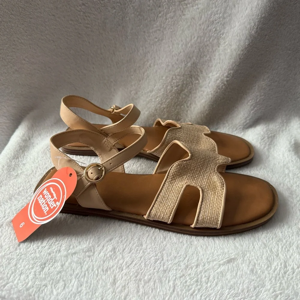 Wonder Nation Beige and Brown Sandals Girl Youth Size 6 New Adjustable